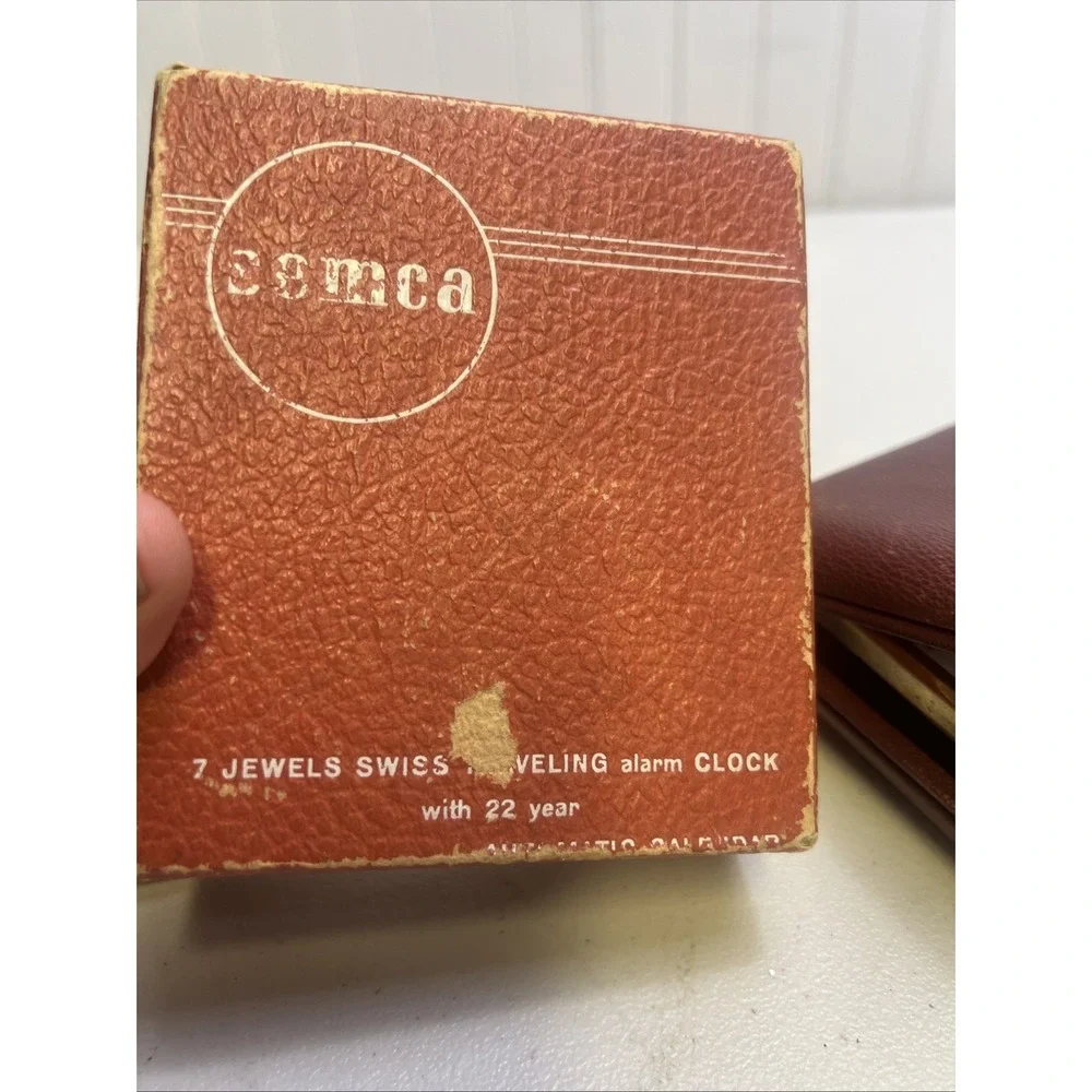 Vintage Semca Travel Alarm Clock w/Leather Case - Calendar - For Parts